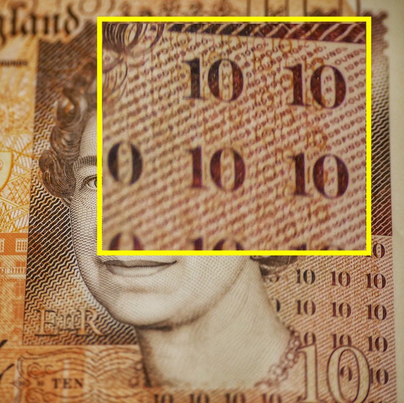 Close up of banknote with microtext