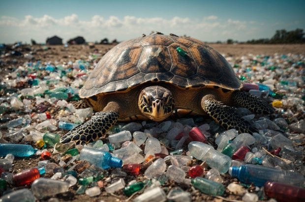 Tortoise on pastic bottles